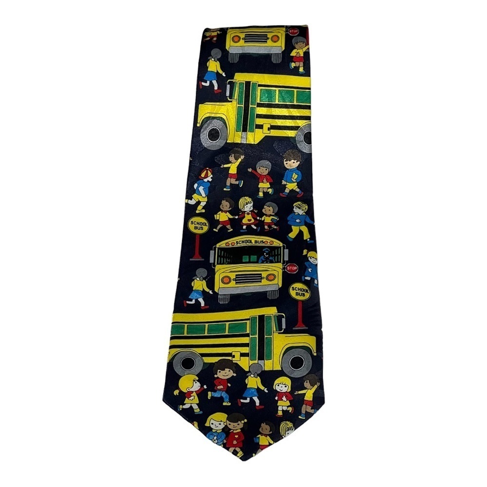 Steven Harris Handmade School Bus Kids Themed Graphic Tie Black and Yellow
